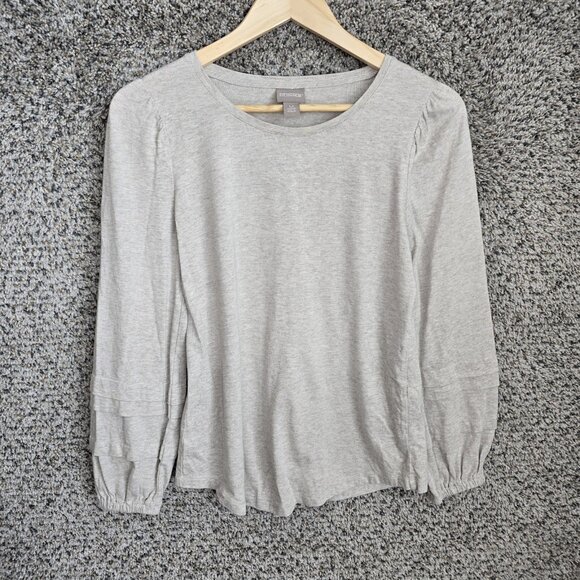 Chicos Top Womens 0 US Small Beige Scoop Neck‎ Long Sleeve Heathered Tee Casual - Picture 1 of 7